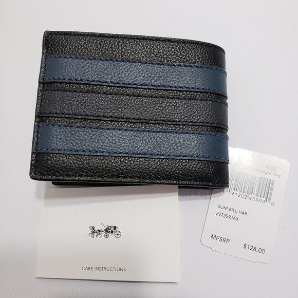 Coach Slim Billfold Wallet Varsity Stripe Black - Picture 3 of 8